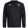 The Zionsville Rugby Club Vaposhield Contact Top by EMB Canterbury is a black long-sleeve top featuring the Canterbury logo on the right chest and a green and white club crest on the left, ideal for training sessions.
