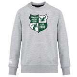 The Zionsville Rugby Club Club Crew Sweatshirt by WRS Canterbury is a gray crew with an eagle, rugby player, "EST. 2003," and the club logo on the front, plus an embroidered CCC logo—a custom piece that shows your team spirit.