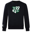 The Zionsville Rugby Club Club Crew Sweatshirt by Canterbury, from WRS Canterbury, features the club crest with a rugby player, eagle, "EST. 2003" in green/white, and an embroidered CCC logo on the sleeve.