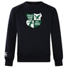 The Zionsville Rugby Club Club Crew Sweatshirt by Canterbury, from WRS Canterbury, features the club crest with a rugby player, eagle, "EST. 2003" in green/white, and an embroidered CCC logo on the sleeve.