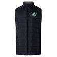 The Zionsville Rugby Club Elite Microlite Gilet by EMB Canterbury is a black quilted insulated vest with a front zipper and a green and white embroidered crest on the left chest.