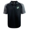 The Zionsville Rugby Club Elite Polo by EMB Canterbury features Vapodri fabric, short sleeves, buttons, a shoulder Canterbury logo, and an embroidered green and white crest on the chest in black and gray.