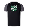 The Zionsville Rugby Club Elite Training Tee by WRS Canterbury features black and gray short sleeves, a club crest with "EST. 2003" on the chest, and breathable Vapodri fabric for superior comfort.