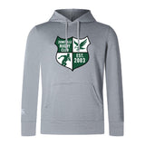 The Zionsville Rugby Club Club Lightweight Hoodie by WRS Canterbury features the club crest with a rugby player, eagle, and "EST. 2003" in green and white; custom made for comfort and style.
