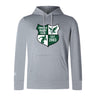 The Zionsville Rugby Club Club Lightweight Hoodie by WRS Canterbury features the club crest with a rugby player, eagle, and "EST. 2003" in green and white; custom made for comfort and style.