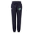 The Zionsville Rugby Club Women's Leisure Sweatpant by EMB Canterbury features a navy blue color, drawstring waist, white logo on the left thigh, and a green and white crest on the right thigh. Part of the Canterbury rugby apparel collection.