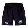 The EMB Canterbury Zionsville Rugby Club Advantage Short 2.0 features an elastic waistband, Canterbury logo on the left leg, club crest on the right, and is made with recycled content for sustainable performance.