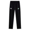 The EMB Canterbury Zionsville Rugby Club Stretch Tapered Pant features black quick-dry fabric, an elastic waistband, and two embroidered logos on the front thigh—ideal for men's workouts and sport.