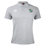 The Zionsville Rugby Club Waimak Polo by EMB Canterbury is a light grey short-sleeve collared men's polo with two embroidered chest logos—a stylish and classic piece for versatile wear.