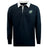The EMB Mudoo Zionsville Rugby Club Classic Long Sleeve Solid Rugby Jersey features a dark color, white collar, and a small green and white crest logo on the left chest.