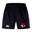 The Amoskeag Rugby Club Advantage Short 2.0 by EMB Canterbury features a sleek design with an elastic waistband, logo on the left leg, and crest emblem on the right. Made from recycled content, these stylish performance shorts are also eco-friendly.