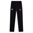 The Amoskeag Rugby Club Stretch Tapered Pant by EMB Canterbury features an elastic waistband, a red and white shield logo on the right, and a white Canterbury logo on the left. These quick-dry pants are ideal for an active lifestyle.