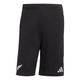 The All Blacks 26/27 Leisurewear Shorts by adidas feature an elastic waistband and are designed in black, with a distinctive white fern logo on the left leg and the adidas logo on the right leg, as seen from the back. These shorts are perfect for supporters looking for authentic adidas All Blacks leisurewear.