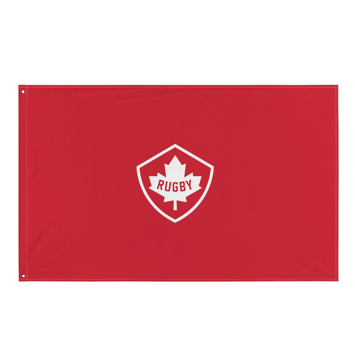 A Rugby Canada Red Flag with a white PF LIC logo, made of polyester and featuring iron grommets.