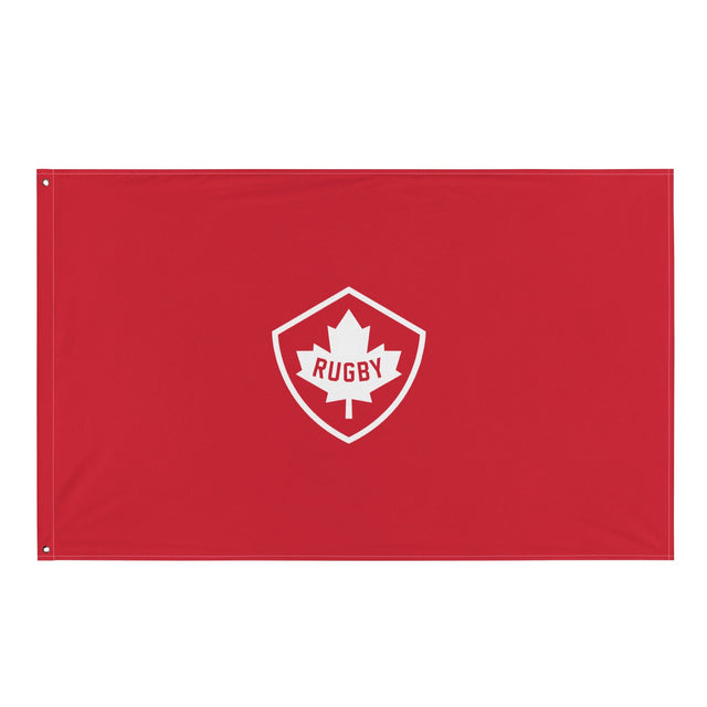 A Rugby Canada Red Flag with a white PF LIC logo, made of polyester and featuring iron grommets.