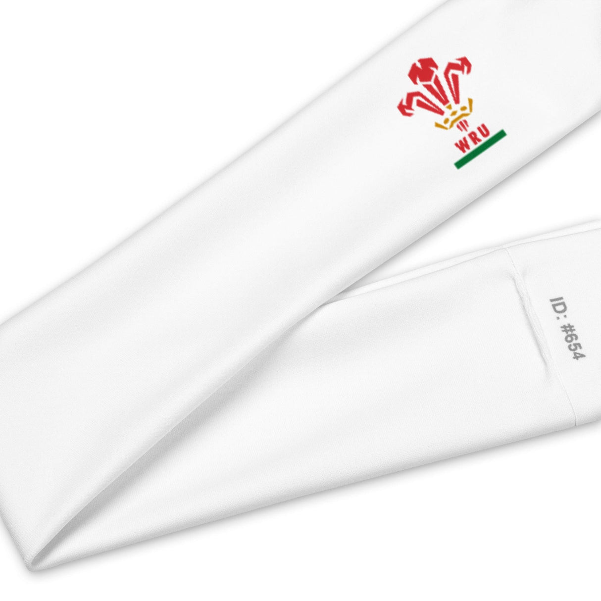 Folded, white headband with a single, colorful WRU logo on front.