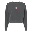 The EMB S&S Activewear Women's Alabama Rugby Alliance Mid-Length Crewneck Sweatshirt is a dark gray, garment-dyed top featuring a small red and white chest logo, shown against a plain white background.