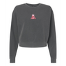 The EMB S&S Activewear Women's Alabama Rugby Alliance Mid-Length Crewneck Sweatshirt is a dark gray, garment-dyed top featuring a small red and white chest logo, shown against a plain white background.