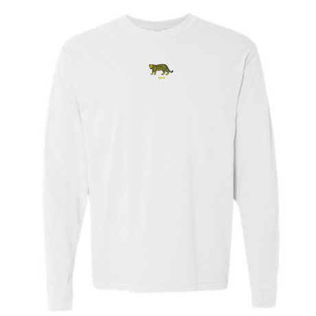 The Argentina Vintage Long Sleeve Comfort Tee by EMB S&S Activewear features a small green tiger and "2020" printed on the chest.