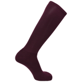 A single maroon WRS Knee-High Rugby Sock by PEARSOX with an athletic fit displayed vertically, featuring the heel and toe sections clearly visible for optimal moisture management.