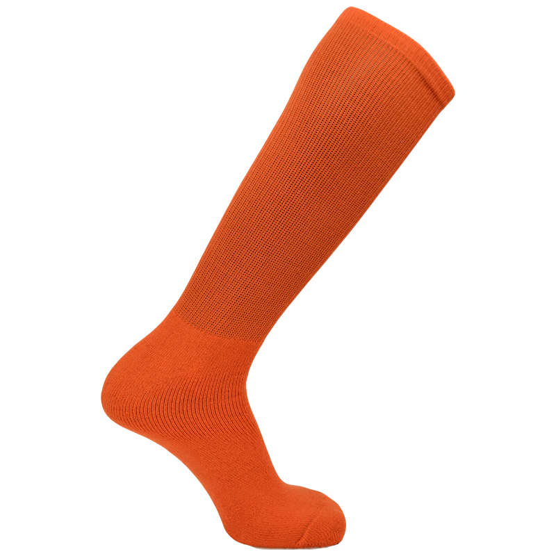 The PEARSOX WRS Knee-High Rugby Sock is a single, plain orange sock with excellent moisture management, shown against a white background.