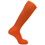 The PEARSOX WRS Knee-High Rugby Sock is a single, plain orange sock with excellent moisture management, shown against a white background.
