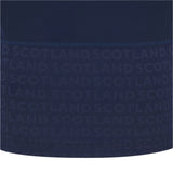 Dark blue fabric inspired by the official Macron Scotland SRU 25/26 Replica Home Jersey, featuring "SCOTLAND" in lighter blue—perfect for crafting your own shirt in the style of the renowned Macron brand design.