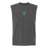 The EMB S&S Activewear Birmingham Rugby Unisex Muscle Tee is a sleeveless, dark gray garment-dyed cotton top featuring a small green and white triangular emblem on the chest, shown on a plain white background.