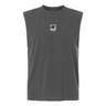 The Birmingham Steel Rugby Unisex Muscle Tee by EMB S&S Activewear is a sleeveless, heavyweight cotton top in dark gray, featuring a small embroidered patch with graphic and text on the center chest.