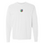 The British & Irish Lions Vintage Long Sleeve Comfort Tee by EMB S&S Activewear is a plain white shirt with a small, multicolored crest featuring four symbols centered on the upper chest.