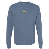 The British & Irish Lions Vintage Long Sleeve Comfort Tee by EMB S&S Activewear is a blue crewneck with a small multicolored team crest on the left chest.