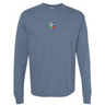 The British & Irish Lions Vintage Long Sleeve Comfort Tee by EMB S&S Activewear is a blue crewneck with a small multicolored team crest on the left chest.