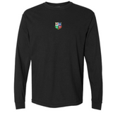 The EMB S&S Activewear British & Irish Lions Vintage Long Sleeve Comfort Tee features a small, multicolored four-symbol crest on the left chest—ideal for fans seeking classic style and comfort.