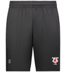 a black Washington State Rugby Alumni Coolcore Pocketed Gym Short with a red logo on it.