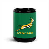 A black mug with the word Springboks on it, showcasing PF LIC team branding.
