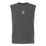 The EMB S&S Activewear Blackthorn Rugby Unisex Muscle Tee is a sleeveless black top featuring a colorful embroidered club logo and text on the upper chest, shown against a plain white background.