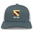 The Conestoga Rugby Retro Trucker Cap by EMB S&S Activewear features gray and white panels, an embroidered club crest with "EST. 1971" on the front, and a classic snapback closure for adjustable fit.
