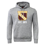 The Conestoga Rugby Club Hoodie by WRS Canterbury is a gray hoodie with a front pouch pocket and features a large "Conestoga Rugby Club" logo and "EST. 1971" on the chest.