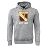The Conestoga Rugby Club Hoodie by WRS Canterbury is a gray hoodie with a front pouch pocket and features a large "Conestoga Rugby Club" logo and "EST. 1971" on the chest.