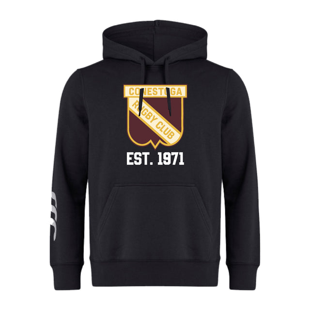 The Conestoga Rugby Club Lightweight Hoodie by WRS Canterbury features the club crest and "EST. 1971" on the front, white sleeve stripes, and a classic kangaroo pocket for comfort.