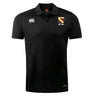 The Conestoga Rugby Club Dry Polo by EMB Canterbury is a black short-sleeve polo with a collar, Vapodri Technology, Canterbury logo on the right chest, and a left chest crest reading "EST. 1971.