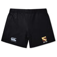 The Conestoga Rugby Women's Yokohama Short by EMB Canterbury features a left-leg logo and yellow club crest with "EST. 1971" on the right, offering ideal performance and style for women's rugby.