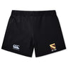 The Conestoga Rugby Women's Yokohama Short by EMB Canterbury features a left-leg logo and yellow club crest with "EST. 1971" on the right, offering ideal performance and style for women's rugby.