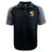 The Conestoga Rugby Elite Polo by EMB Canterbury features a black and gray design, buttoned collar, "EST. 1971" crest on the left chest, and is made from Vapodri fabric for lightweight comfort and durability.