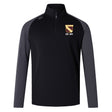 Black and dark gray Conestoga Rugby Elite First Layer quarter-zip by EMB Canterbury, featuring a gold and brown embroidered crest with "EST. 1971" on the left chest, plus VapoDri technology for superior comfort.