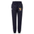 The Conestoga Rugby Women's Leisure Sweatpant by EMB Canterbury is navy blue, made from organic cotton, with a drawstring waist, white right thigh logo, and a left thigh crest featuring "EST. 1971".