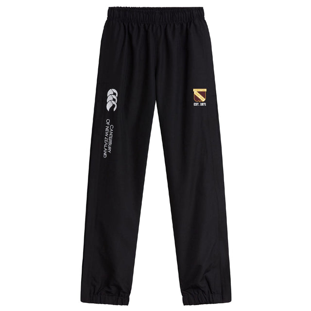 The Conestoga Rugby Cuffed Hem Stadium Pant by EMB Canterbury features an elastic waistband, cuffed hem, and logo prints on the front. Ideal for stadium wear, these men's pants combine comfort and style.