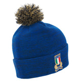 The Italy 25/26 Supporters Pom-Pom Beanie by Macron features a blue knit design, embroidered F.I.R. crest with Italian flag on the front cuff, and a pom-pom—an essential for any supporter’s beanie collection.