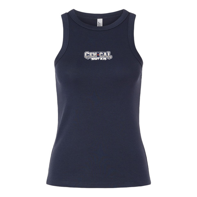 The EMB S&S Activewear Women's CenCal Youth Rugby Baby Rib Tank features “GEN CAR RIGHT LEFT” in white and purple—ideal for fans seeking a stylish rugby tank top.