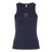 The EMB S&S Activewear Women's Charlotte Cardinals Rugby Baby Rib Tank is a navy blue top featuring a small red graphic design centered on the chest.